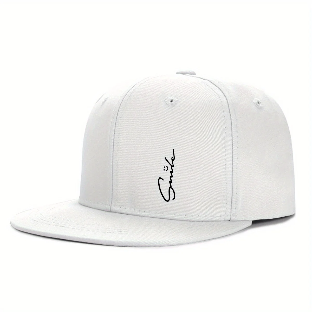 Lettered Smiley Face Print Stylish Baseball Cap for Men and Women Adjustable Sun Protection Woven Flat Brim Sun Hat Gorras