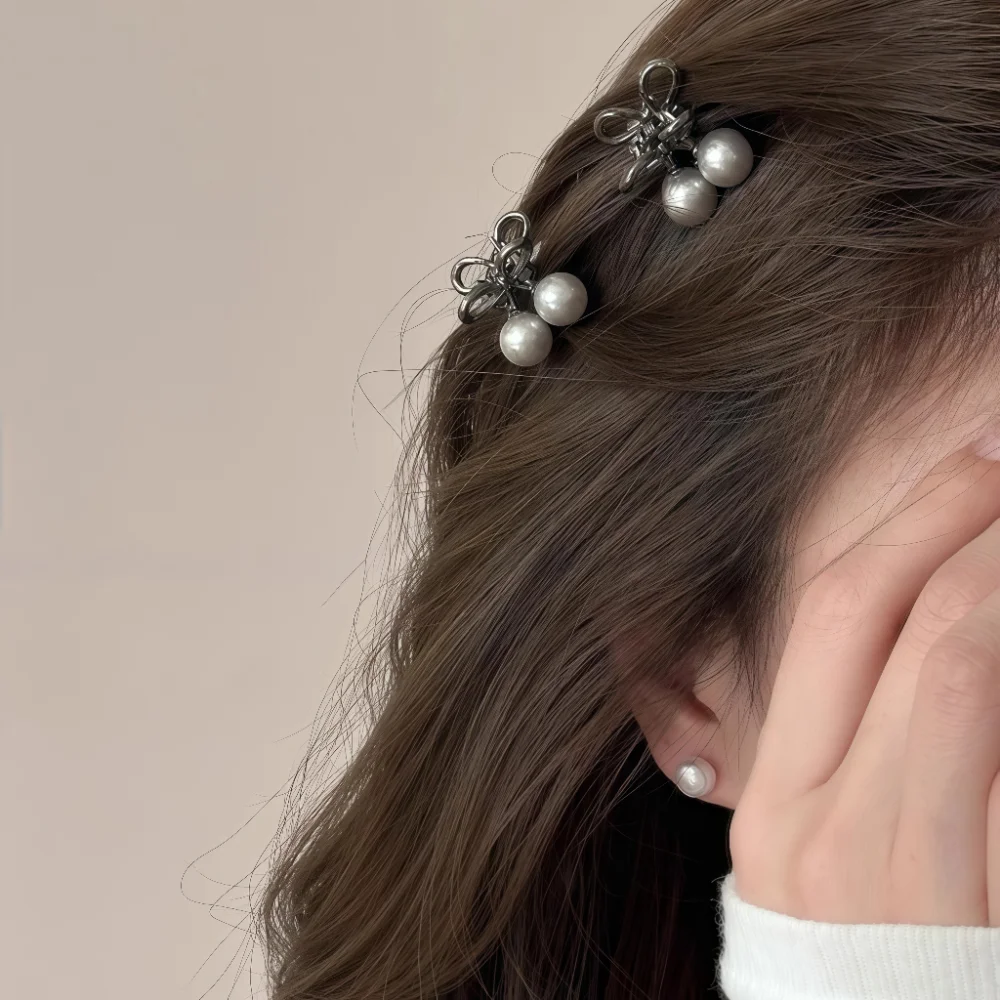 2pcs/set Mini Imitation Pearl Hair Claws For Women Girls Hair Clip Pins Fashionable Metal Grab Clips Gifts Hair Accessories