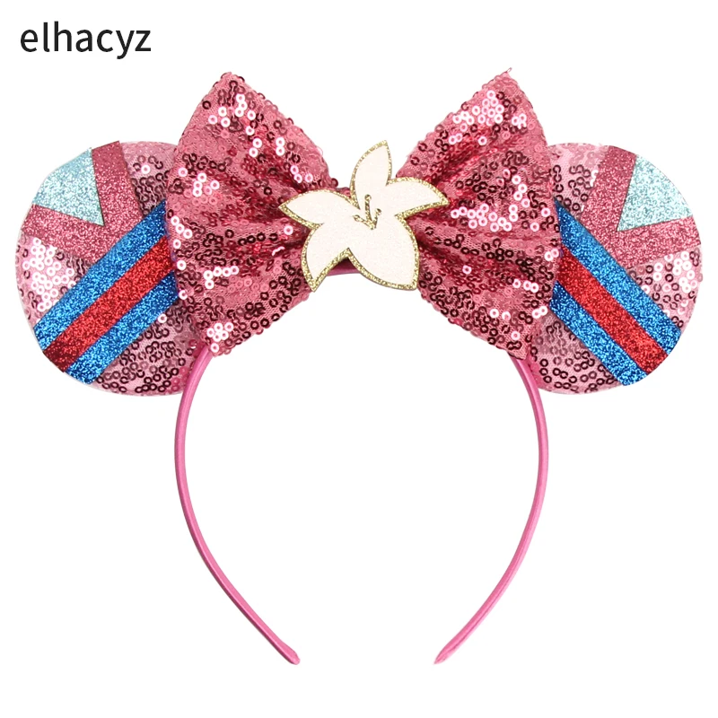 Cartoon Mulan Hairband Girl Cartoon Anime Sequin Ears Headband Kids Magnolia Flower Sequins Bow Hair Accessories Women Carnival