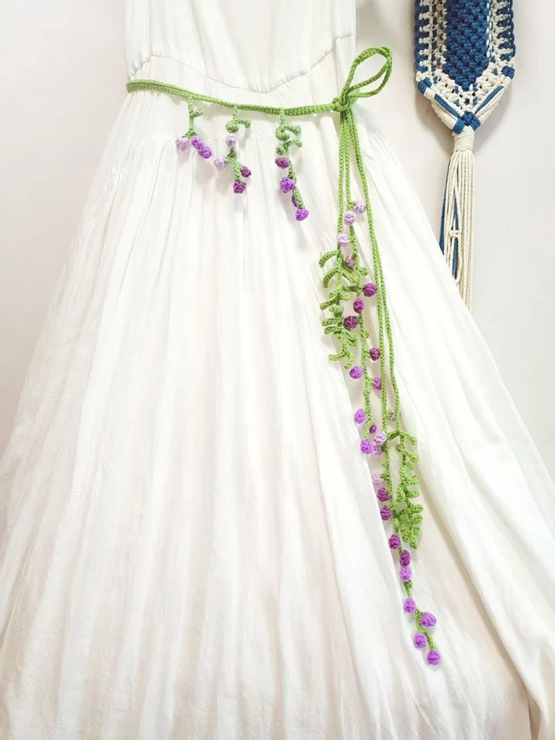 Handmade Original Design Ins Style with Fairy Skirt Mori Nymph Literary Hook Woven Wisteria Dream Romantic Belt Knitted Headband
