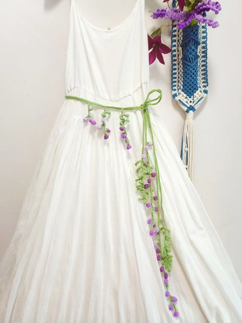 Handmade Original Design Ins Style with Fairy Skirt Mori Nymph Literary Hook Woven Wisteria Dream Romantic Belt Knitted Headband
