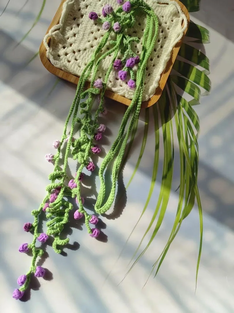 Handmade Original Design Ins Style with Fairy Skirt Mori Nymph Literary Hook Woven Wisteria Dream Romantic Belt Knitted Headband