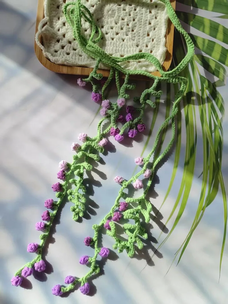 Handmade Original Design Ins Style with Fairy Skirt Mori Nymph Literary Hook Woven Wisteria Dream Romantic Belt Knitted Headband