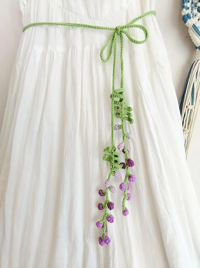 Handmade Original Design Ins Style with Fairy Skirt Mori Nymph Literary Hook Woven Wisteria Dream Romantic Belt Knitted Headband