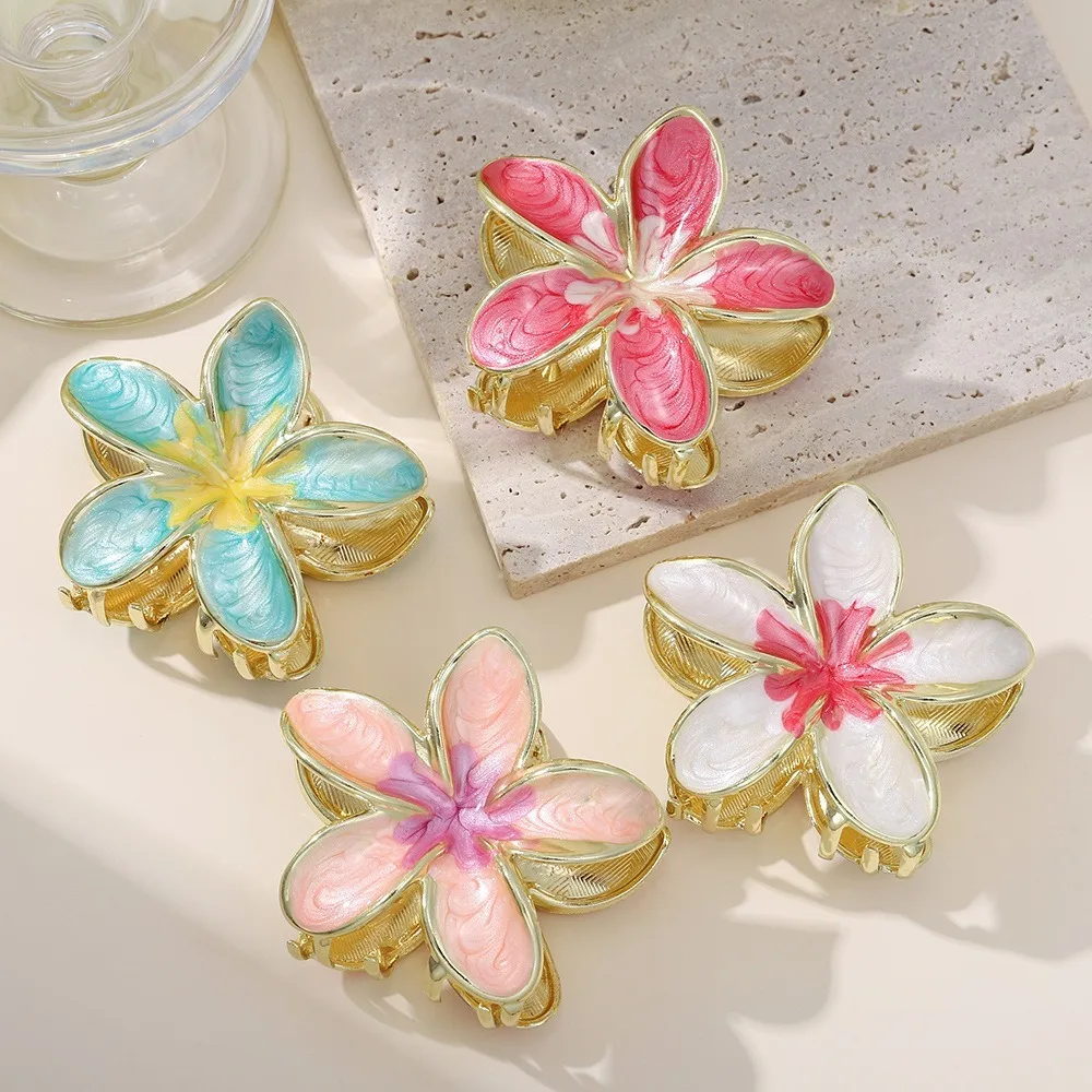 1/3Pcs Alloy Hawaiian Flower Clips Oil Dropping Hair Accessories Lily Flower Hair Claws Gradient Flower Hair Clip Beach Vocation