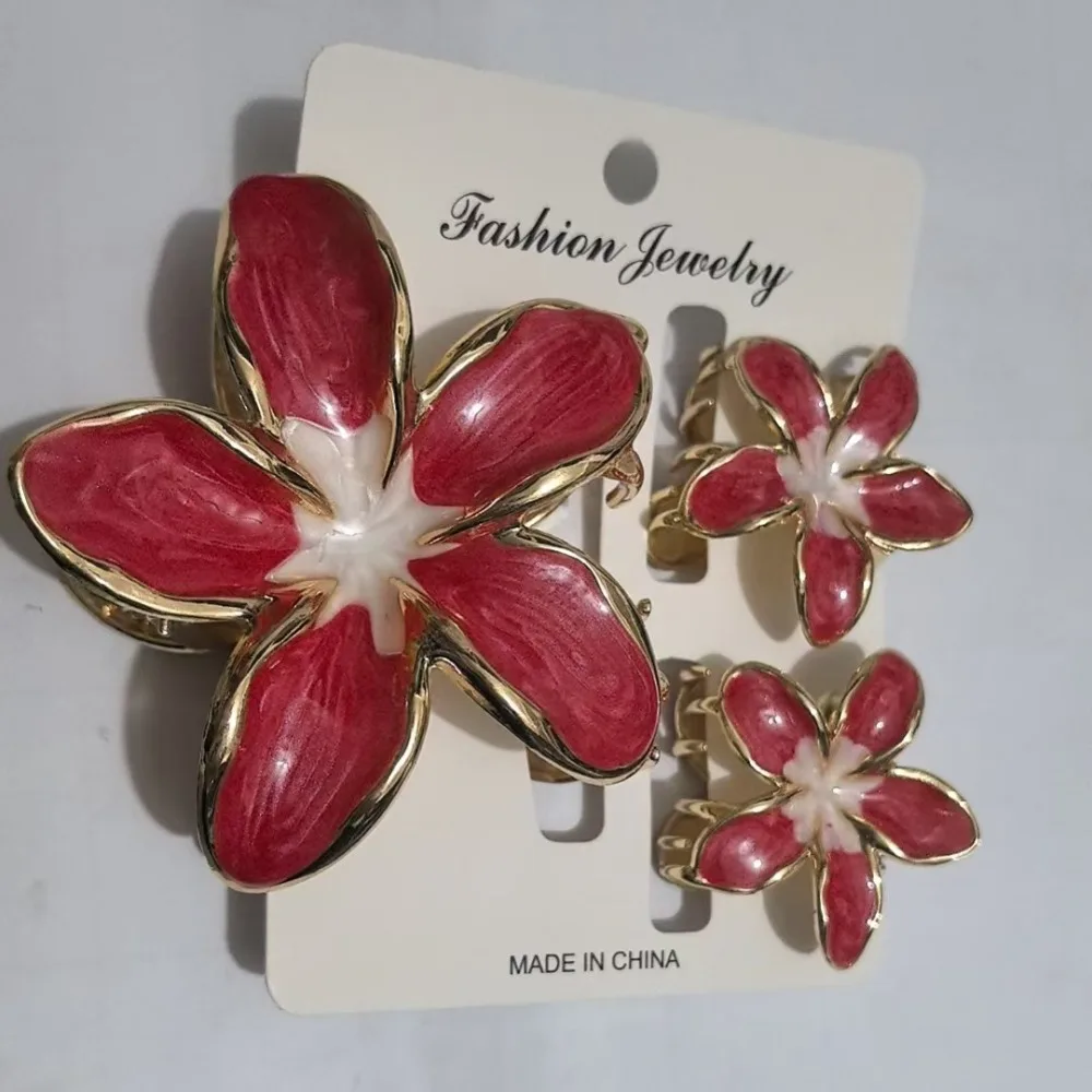 1/3Pcs Alloy Hawaiian Flower Clips Oil Dropping Hair Accessories Lily Flower Hair Claws Gradient Flower Hair Clip Beach Vocation