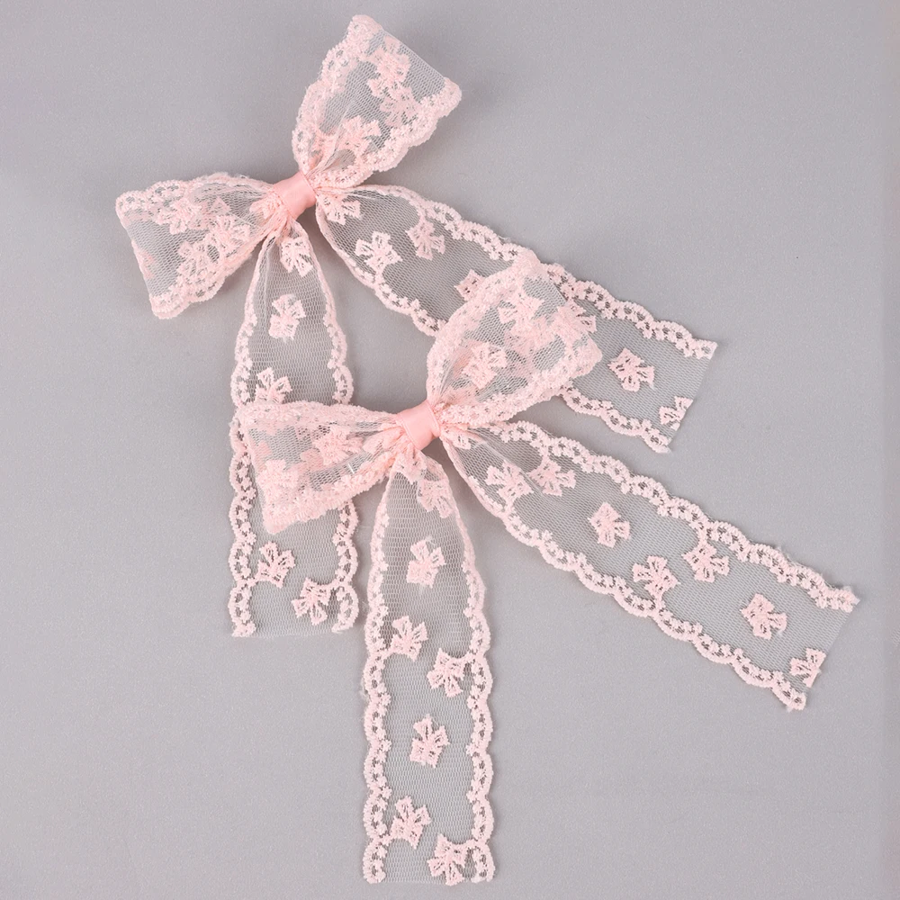 2Pcs Lace Bow Hair Clips Purple Embroidered Floral Hairpins For Women Girls Wedding Bridal Party Headdress Accessories Headwear