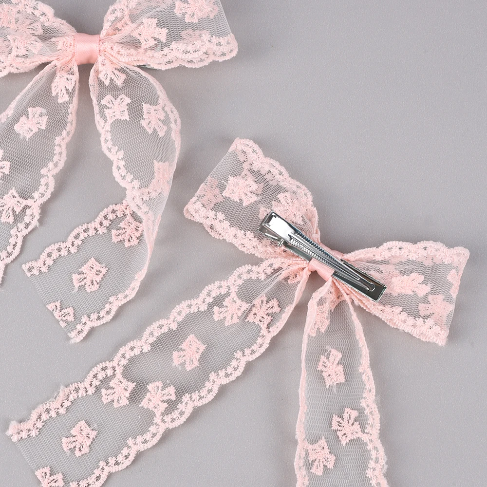 2Pcs Lace Bow Hair Clips Purple Embroidered Floral Hairpins For Women Girls Wedding Bridal Party Headdress Accessories Headwear