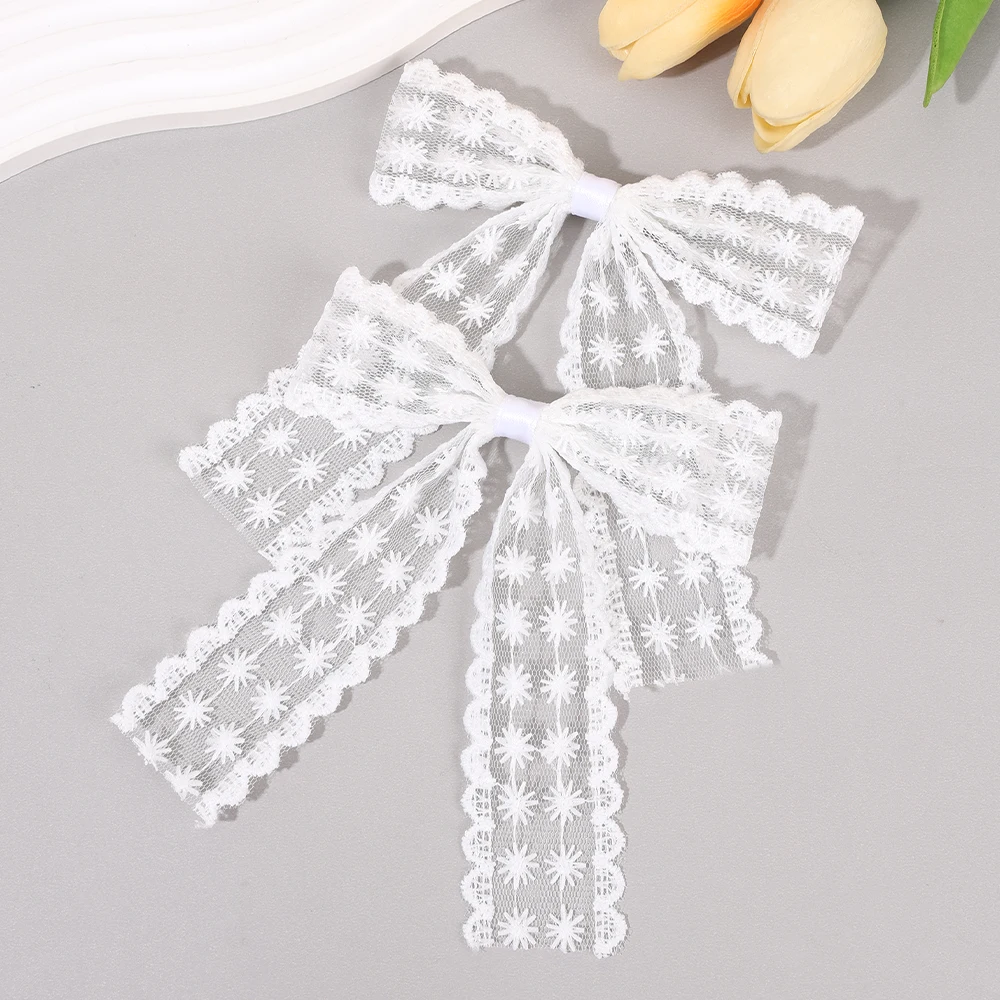 2Pcs Lace Bow Hair Clips Purple Embroidered Floral Hairpins For Women Girls Wedding Bridal Party Headdress Accessories Headwear