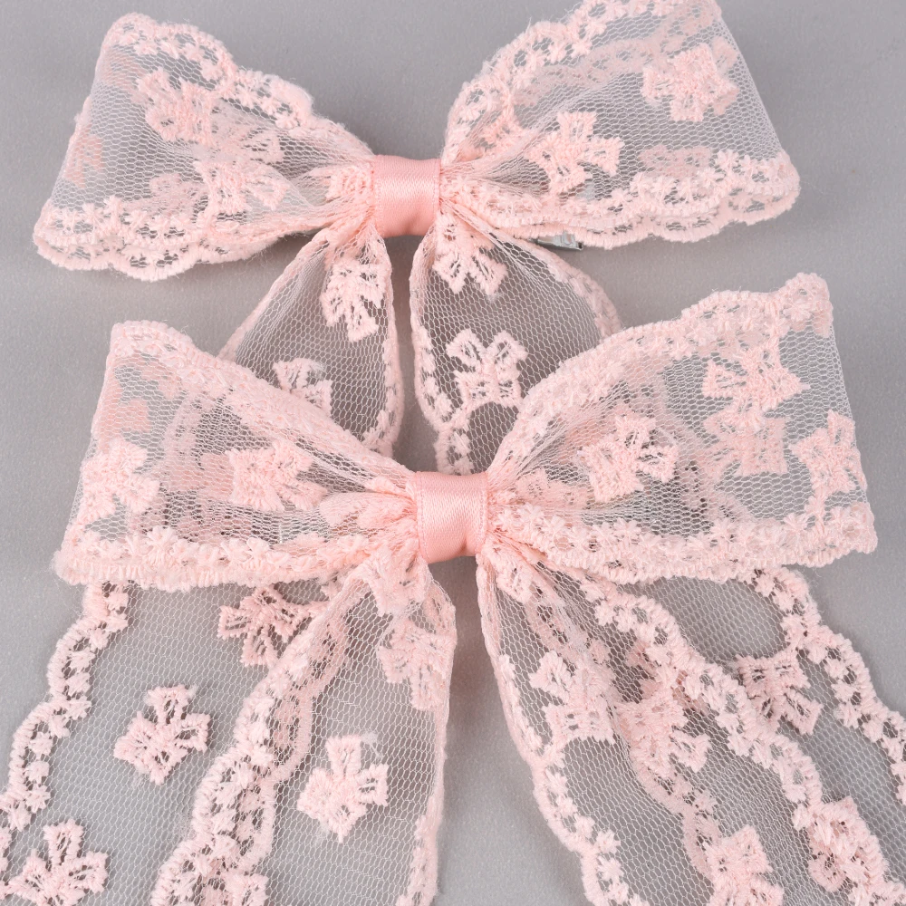 2Pcs Lace Bow Hair Clips Purple Embroidered Floral Hairpins For Women Girls Wedding Bridal Party Headdress Accessories Headwear