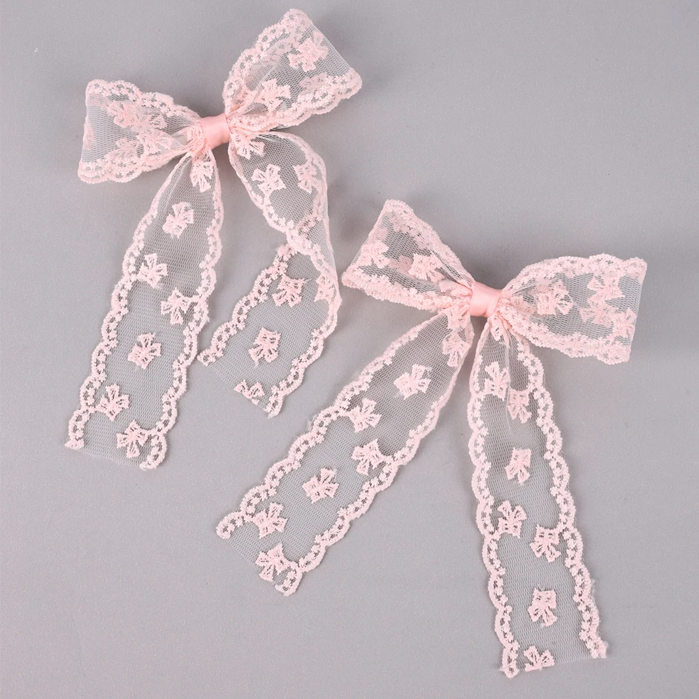 2Pcs Lace Bow Hair Clips Purple Embroidered Floral Hairpins For Women Girls Wedding Bridal Party Headdress Accessories Headwear