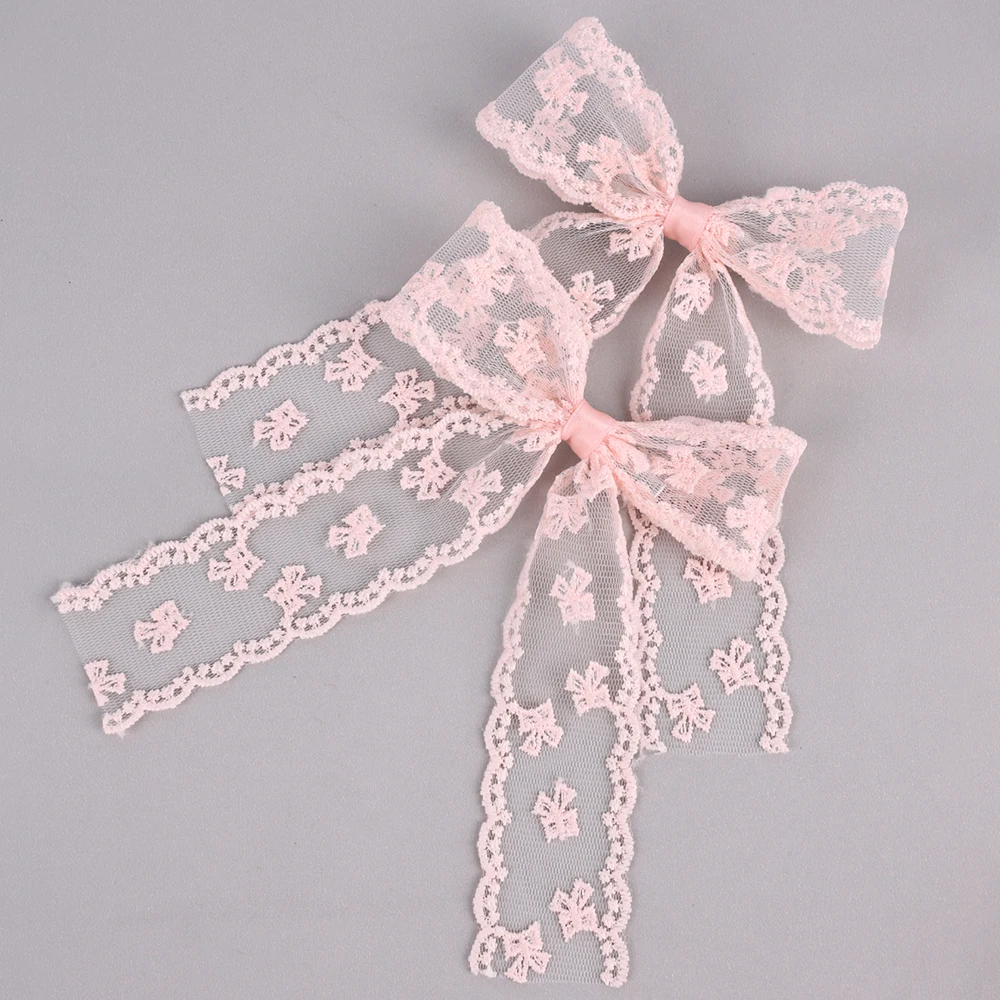 2Pcs Lace Bow Hair Clips Purple Embroidered Floral Hairpins For Women Girls Wedding Bridal Party Headdress Accessories Headwear