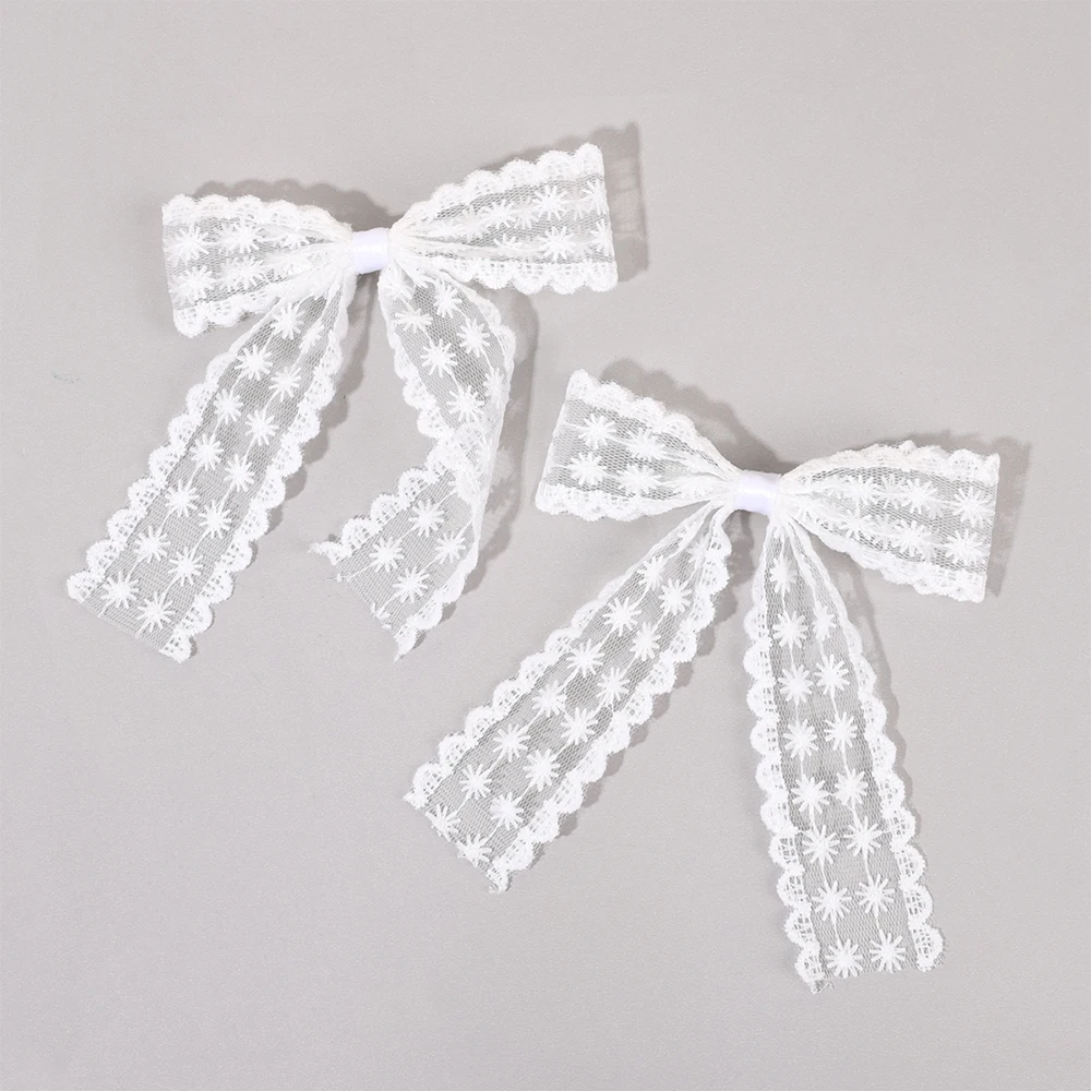 2Pcs Lace Bow Hair Clips Purple Embroidered Floral Hairpins For Women Girls Wedding Bridal Party Headdress Accessories Headwear