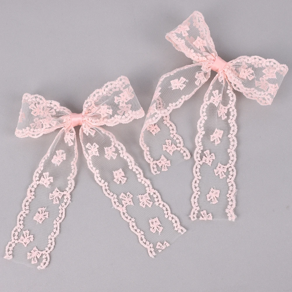 2Pcs Lace Bow Hair Clips Purple Embroidered Floral Hairpins For Women Girls Wedding Bridal Party Headdress Accessories Headwear