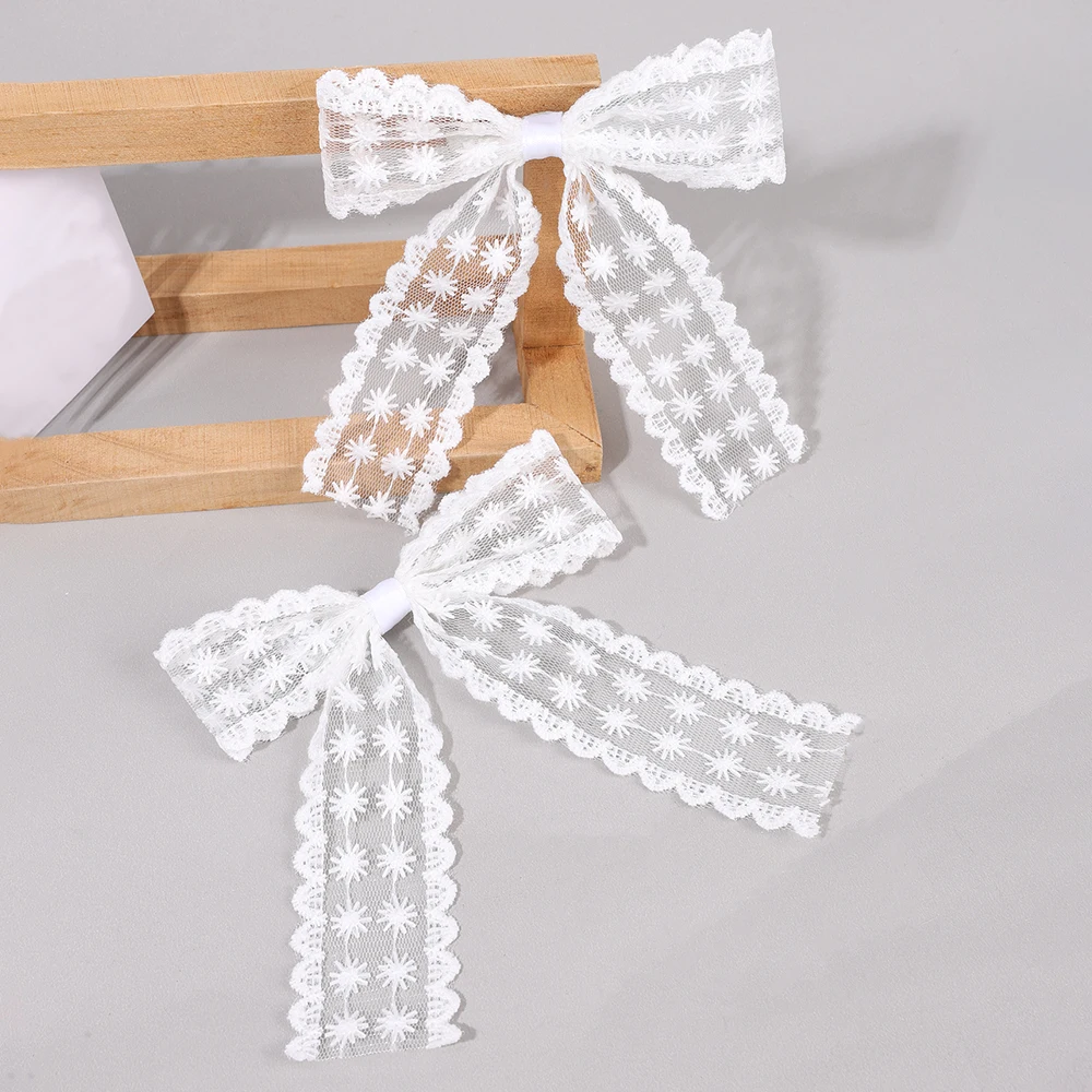 2Pcs Lace Bow Hair Clips Purple Embroidered Floral Hairpins For Women Girls Wedding Bridal Party Headdress Accessories Headwear