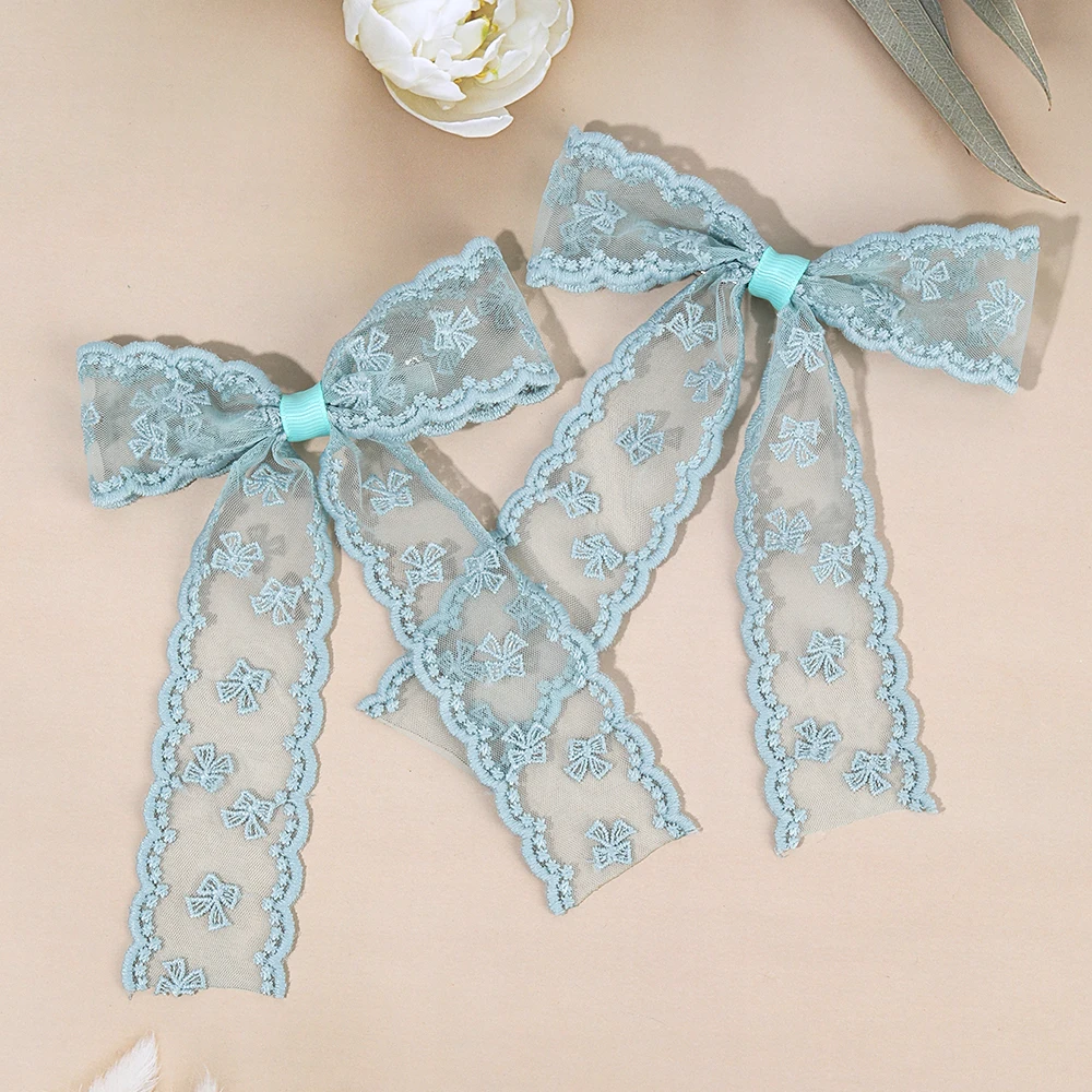 2Pcs Lace Bow Hair Clips Purple Embroidered Floral Hairpins For Women Girls Wedding Bridal Party Headdress Accessories Headwear