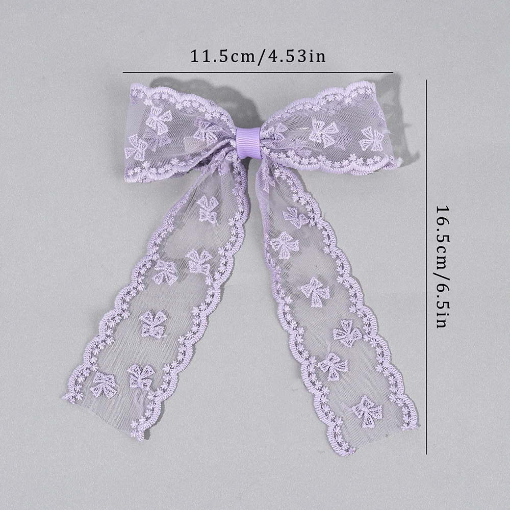 2Pcs Lace Bow Hair Clips Purple Embroidered Floral Hairpins For Women Girls Wedding Bridal Party Headdress Accessories Headwear