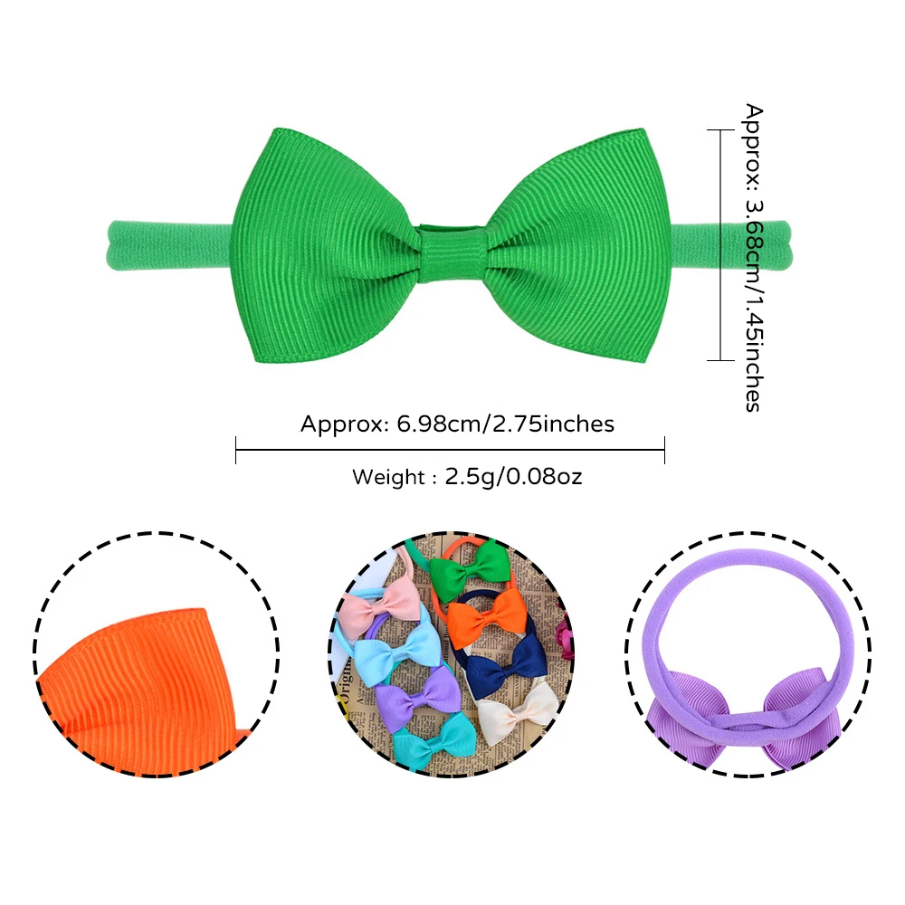 6Pcs/set Solid Color Grograin Ribbon Bowknot Headband For Girls New Headwear Elastic Hair Bands Infant Kids Hair Accessories