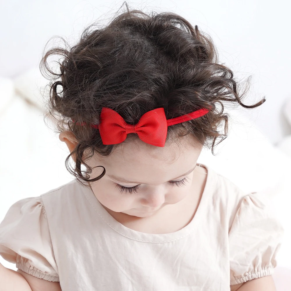 6Pcs/set Solid Color Grograin Ribbon Bowknot Headband For Girls New Headwear Elastic Hair Bands Infant Kids Hair Accessories