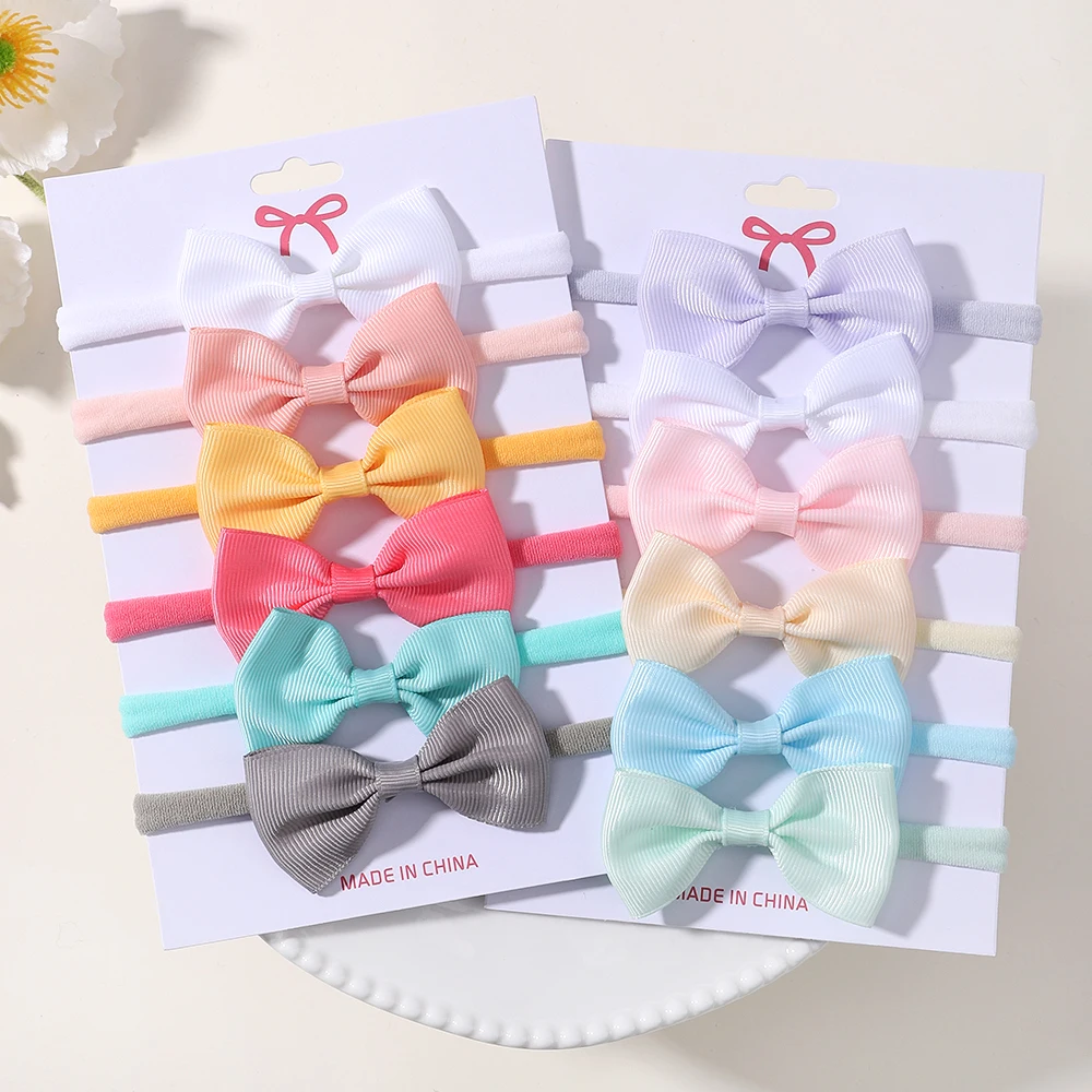 6Pcs/set Solid Color Grograin Ribbon Bowknot Headband For Girls New Headwear Elastic Hair Bands Infant Kids Hair Accessories