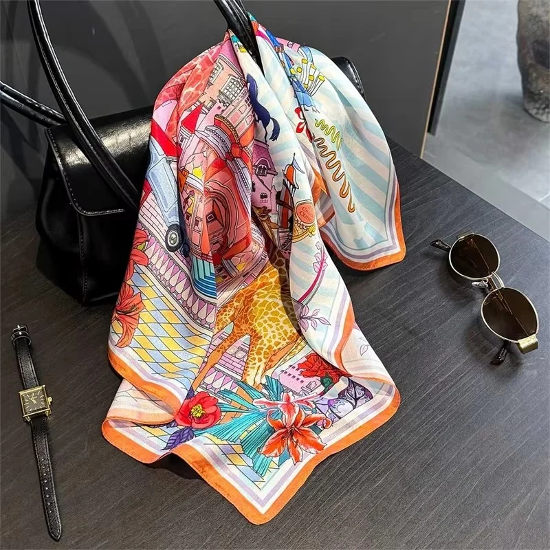 Luxury Brand 100% Natural Silk Scarf Women Design Small Square Shawl Hair Ribbon Headband Fashion Neckerchief Bandana