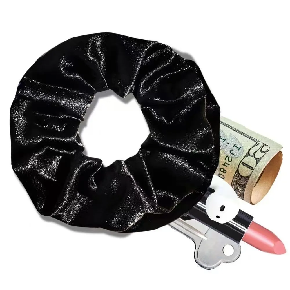 1PCS/Fashionable Sporty Velvet Hair Ties with Zipper Pockets Large Loop Hair Bands Hair Accessories for Women