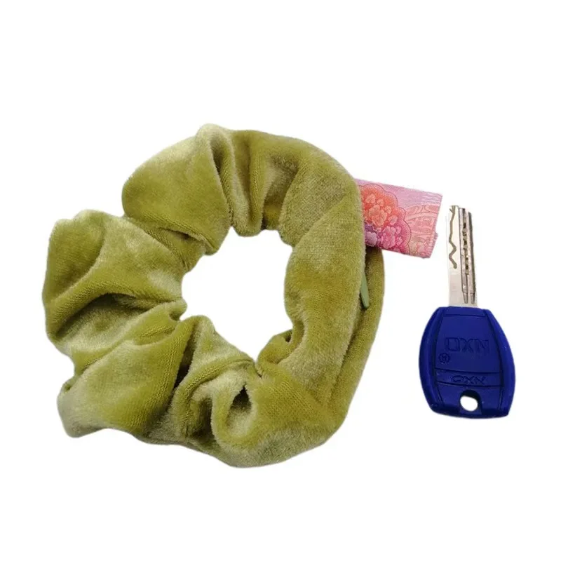 1PCS/Fashionable Sporty Velvet Hair Ties with Zipper Pockets Large Loop Hair Bands Hair Accessories for Women
