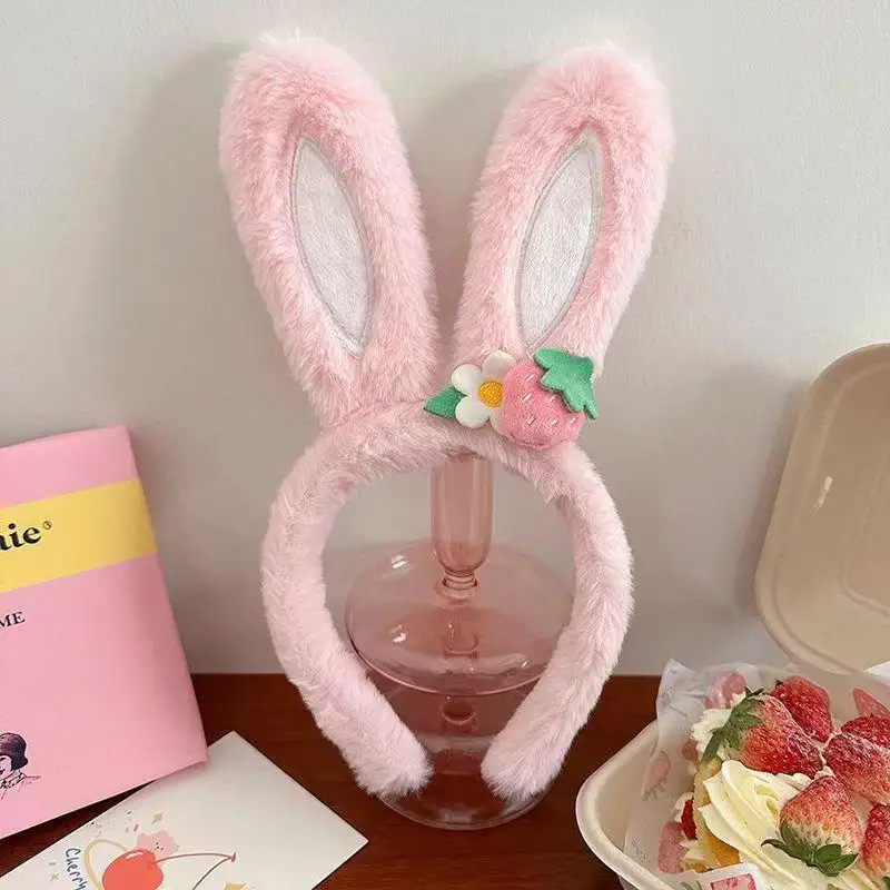 Women's cute strawberry flower headband, plush rabbit ear three-dimensional headband, home specific hair accessory headband