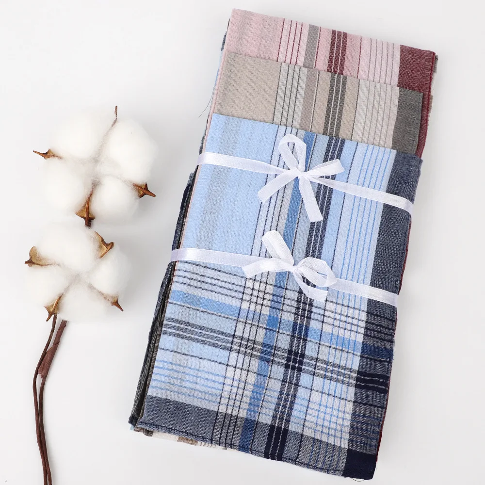 6Pcs Pure Cotton Handkerchief Men's Plaid Classic Wipe Sweat Business Breathable Sweat
