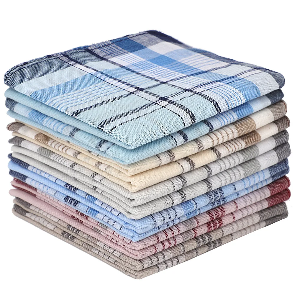 6Pcs Pure Cotton Handkerchief Men's Plaid Classic Wipe Sweat Business Breathable Sweat