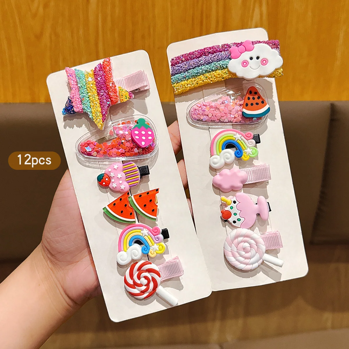 12 Rainbow Fruit Hair Clips Cute BB Hair Clips Headwear Clips Suitable for Daily Use Headwear