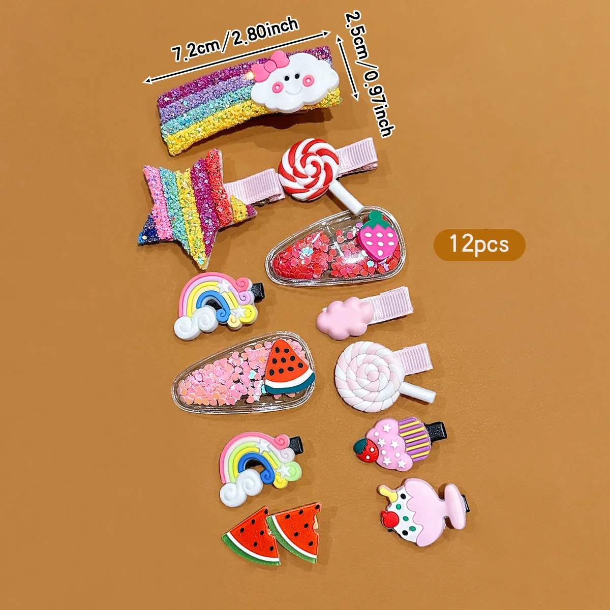 12 Rainbow Fruit Hair Clips Cute BB Hair Clips Headwear Clips Suitable for Daily Use Headwear