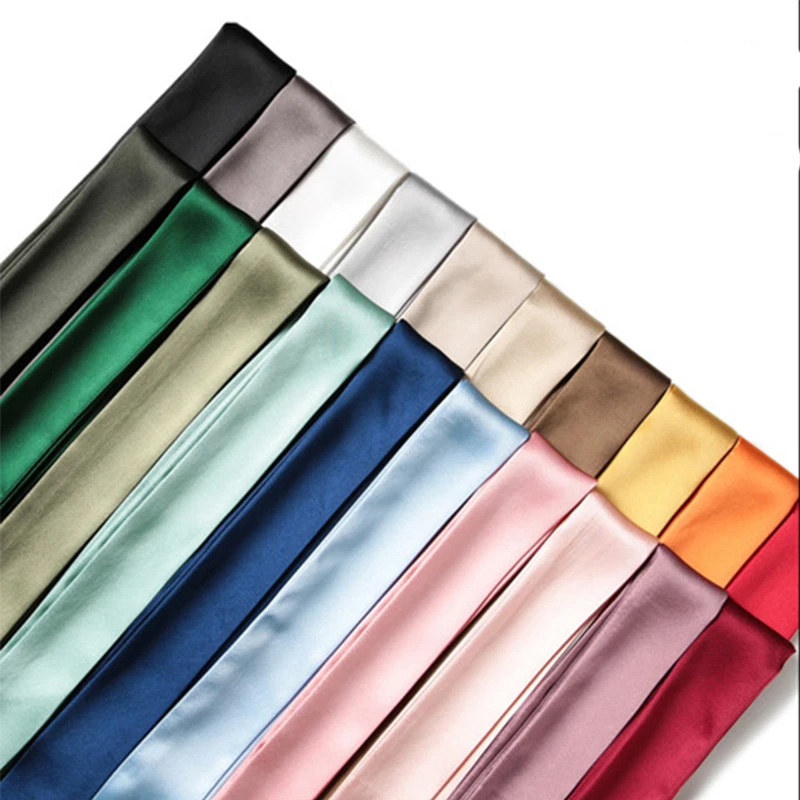 4x100cm Satin Silk Narrow Scarf Neckerchief Solid Neck Scarves Long Silk Thin Scarf Tie Black Bag Ribbon Headbands Choker