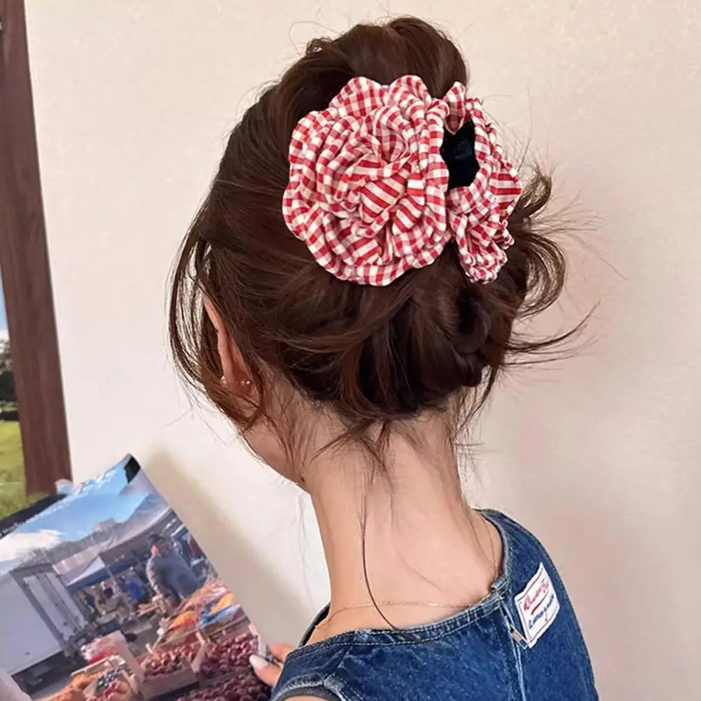 2025 New Grid Hair Claw Women's Gripper Korean Version Flower Hairpin Yellow Rose Exquisite Grab Clip Hair Accessory For Girls