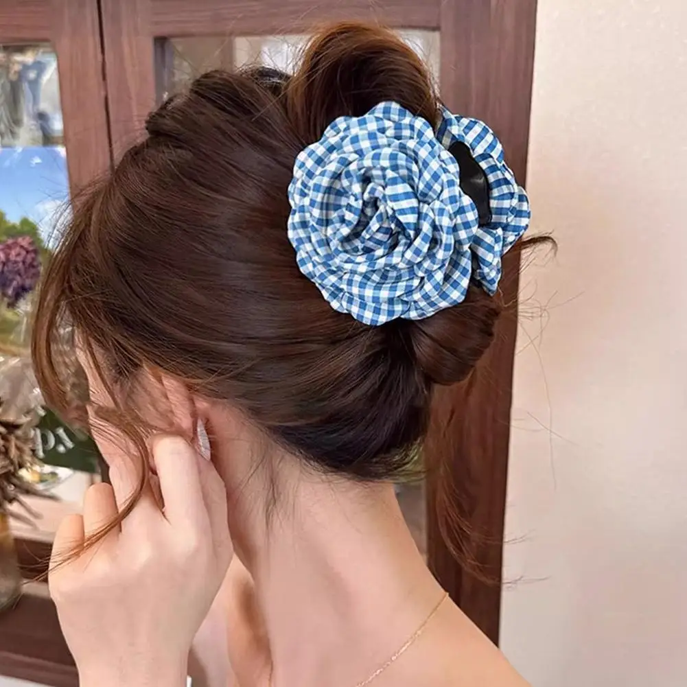 2025 New Grid Hair Claw Women's Gripper Korean Version Flower Hairpin Yellow Rose Exquisite Grab Clip Hair Accessory For Girls