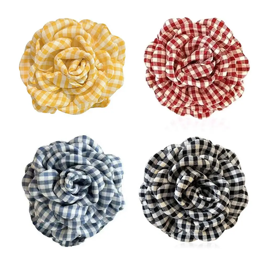2025 New Grid Hair Claw Women's Gripper Korean Version Flower Hairpin Yellow Rose Exquisite Grab Clip Hair Accessory For Girls