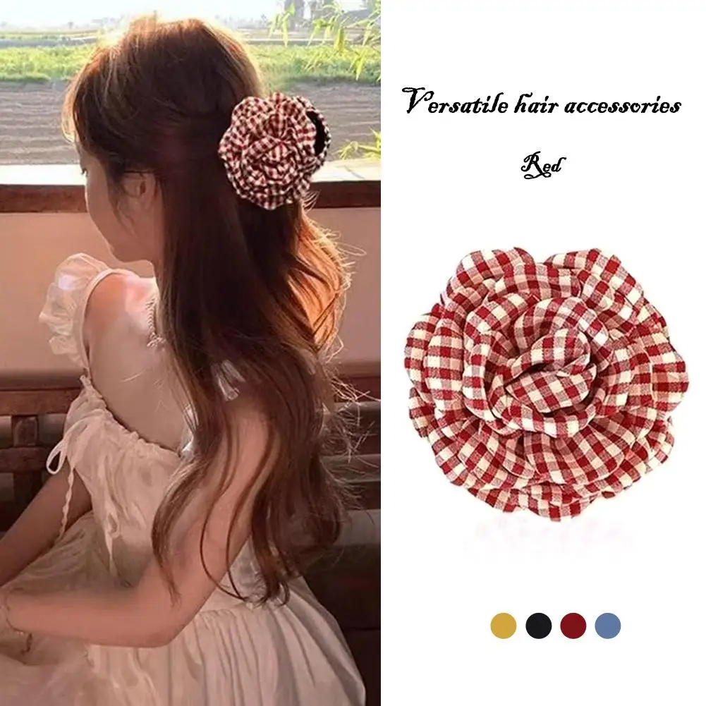2025 New Grid Hair Claw Women's Gripper Korean Version Flower Hairpin Yellow Rose Exquisite Grab Clip Hair Accessory For Girls
