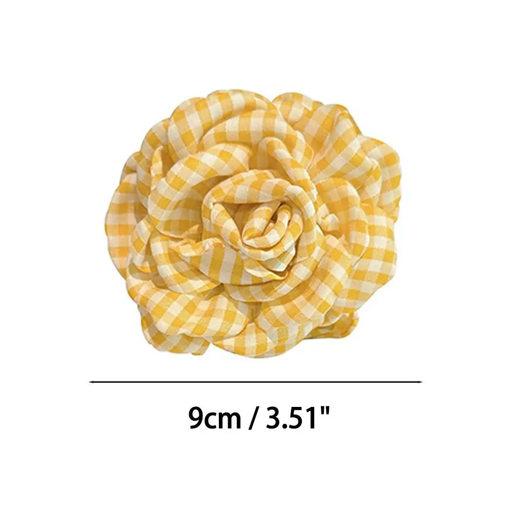2025 New Grid Hair Claw Women's Gripper Korean Version Flower Hairpin Yellow Rose Exquisite Grab Clip Hair Accessory For Girls