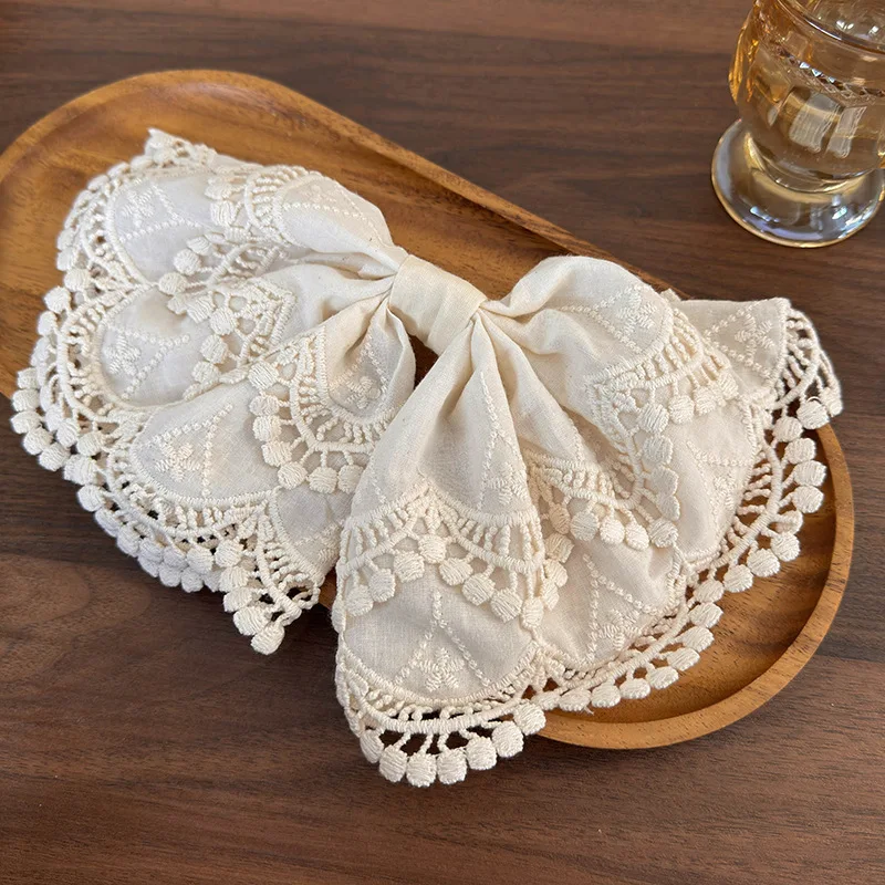 Elegant White Lace Embroidery Bow Hair Clip New High-end Hair Accessory for Women, Half Up Hair Clip for Women Back Head