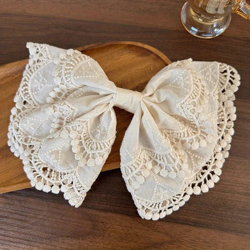 Elegant White Lace Embroidery Bow Hair Clip New High-end Hair Accessory for Women, Half Up Hair Clip for Women Back Head
