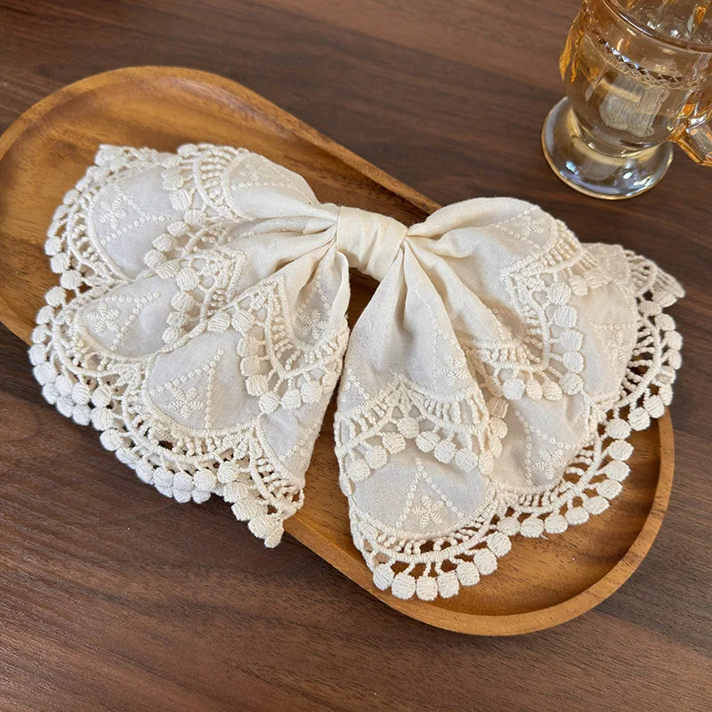 Elegant White Lace Embroidery Bow Hair Clip New High-end Hair Accessory for Women, Half Up Hair Clip for Women Back Head