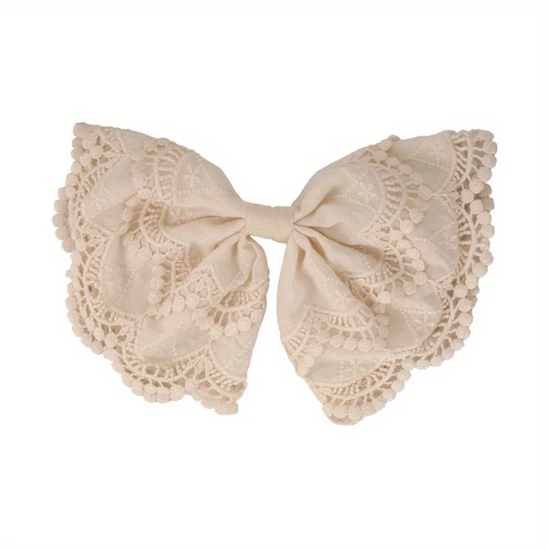 Elegant White Lace Embroidery Bow Hair Clip New High-end Hair Accessory for Women, Half Up Hair Clip for Women Back Head
