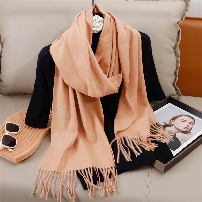 30*180cm Solid Color Women Winter Scarf Warm Thicken Cashmere Shawl Outdoor Tassels Pashmina Lady Wrap Windproof Scarves Luxury