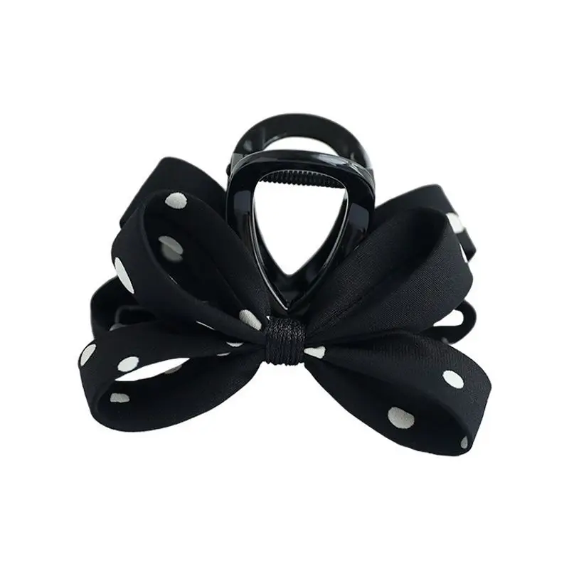 1pc Korean fashion high-end retro black and white contrasting polka dot clip new exquisite bow shark clip hair clip