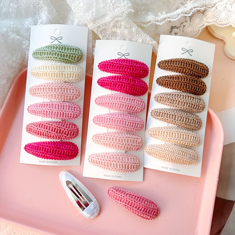 6/10Pcs Candy Colored Safety Cotton Printed Alloy Bow Hair Clip Cute Children Bangs Without Damaging Hair Accessories Girls Gift