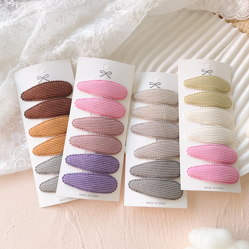 6/10Pcs Candy Colored Safety Cotton Printed Alloy Bow Hair Clip Cute Children Bangs Without Damaging Hair Accessories Girls Gift