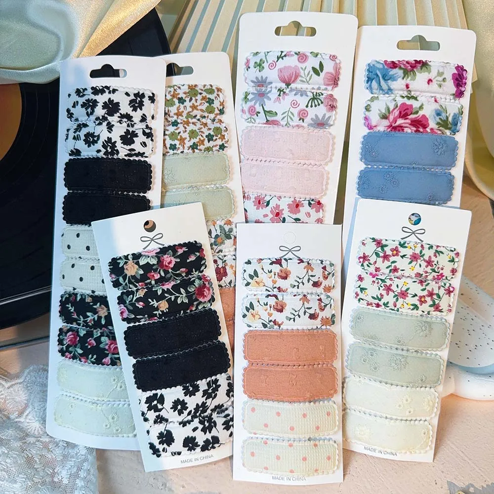 6/10Pcs Candy Colored Safety Cotton Printed Alloy Bow Hair Clip Cute Children Bangs Without Damaging Hair Accessories Girls Gift