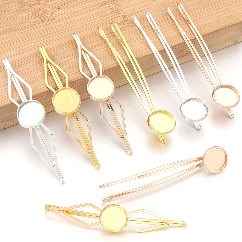 5pcs/lot Inner Size 12mm Round Cabochon Metal Hairpins Barrettes Hair Clips Base Setting For Jewelry Making DIY Hair Accessories