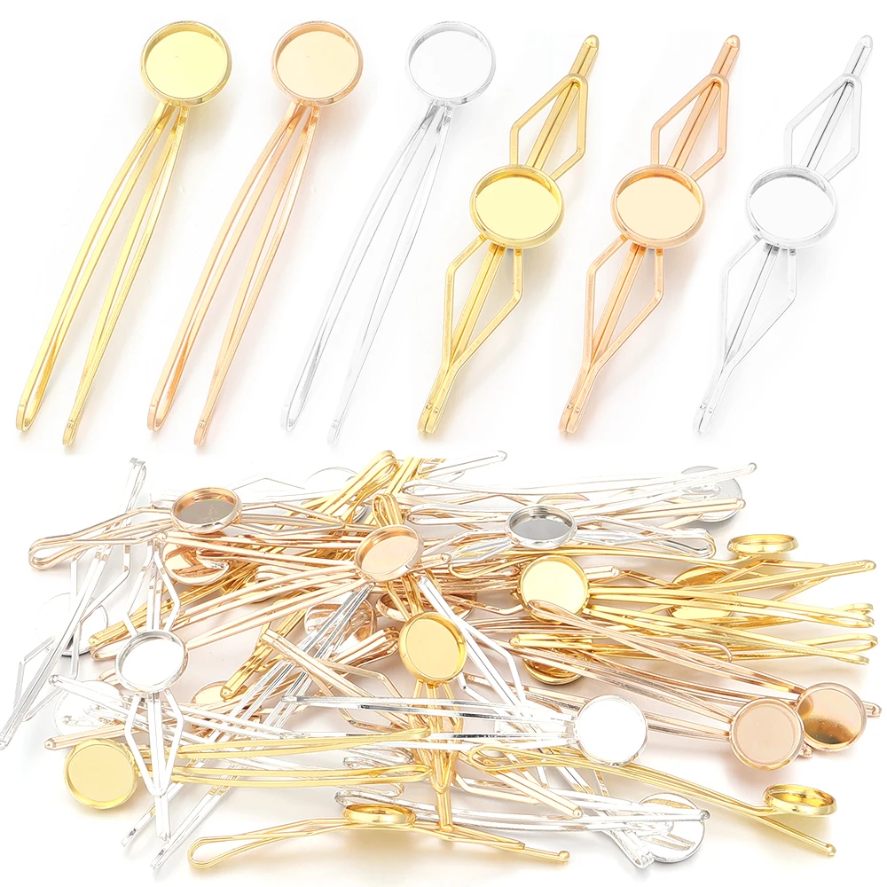 5pcs/lot Inner Size 12mm Round Cabochon Metal Hairpins Barrettes Hair Clips Base Setting For Jewelry Making DIY Hair Accessories
