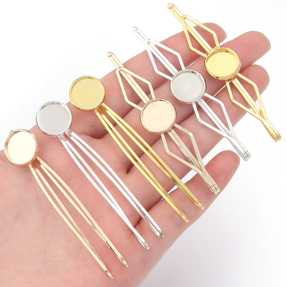 5pcs/lot Inner Size 12mm Round Cabochon Metal Hairpins Barrettes Hair Clips Base Setting For Jewelry Making DIY Hair Accessories
